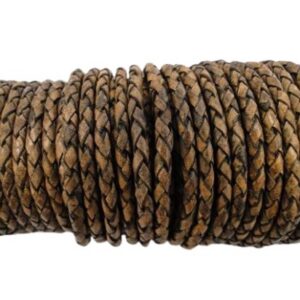 Apaļš pītā vintage brūns ādas vads 3 mm