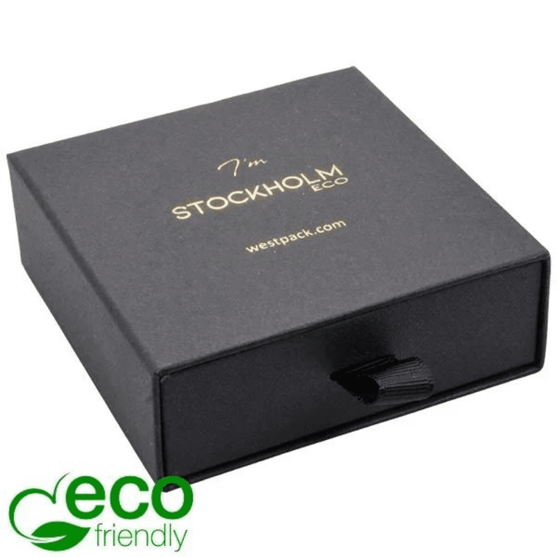 Stockholm ECO Jewellery Box for Bangle Black Buckram 1 Stockholm ECO rotu kastīte rokassprādzei - melns iesaiņojuma kartons/melns putuplasts - Image 1